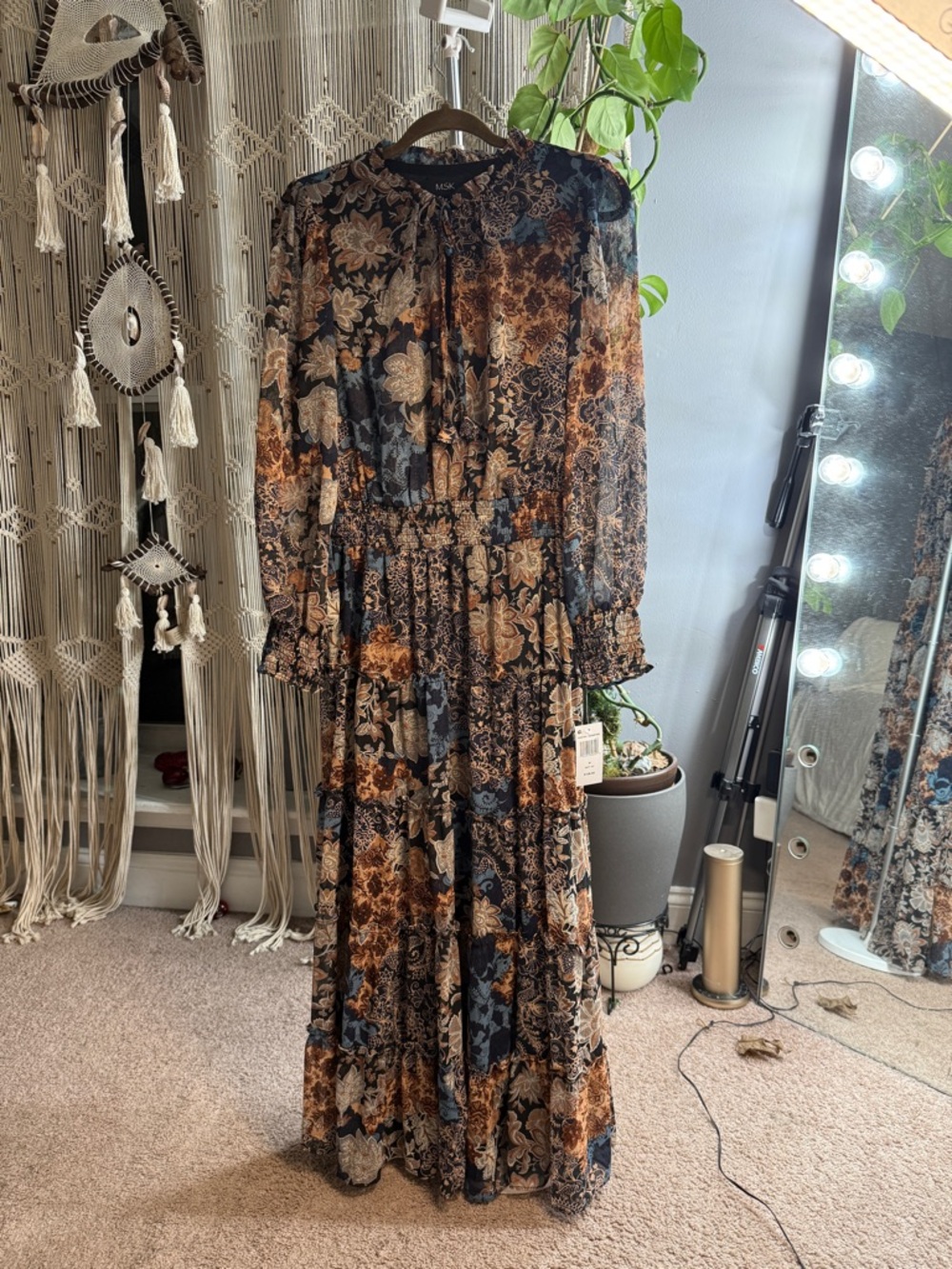 MSK Long-Sleeve Floral Tiered Maxi Dress NWT medium
